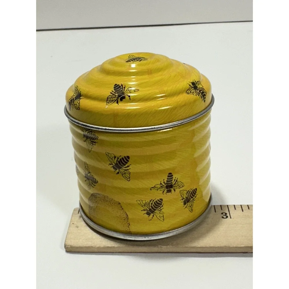 Vintage Beehive Bee Yellow Tin Candle Set Of 2 Made In Switzerland Very Rare!‎